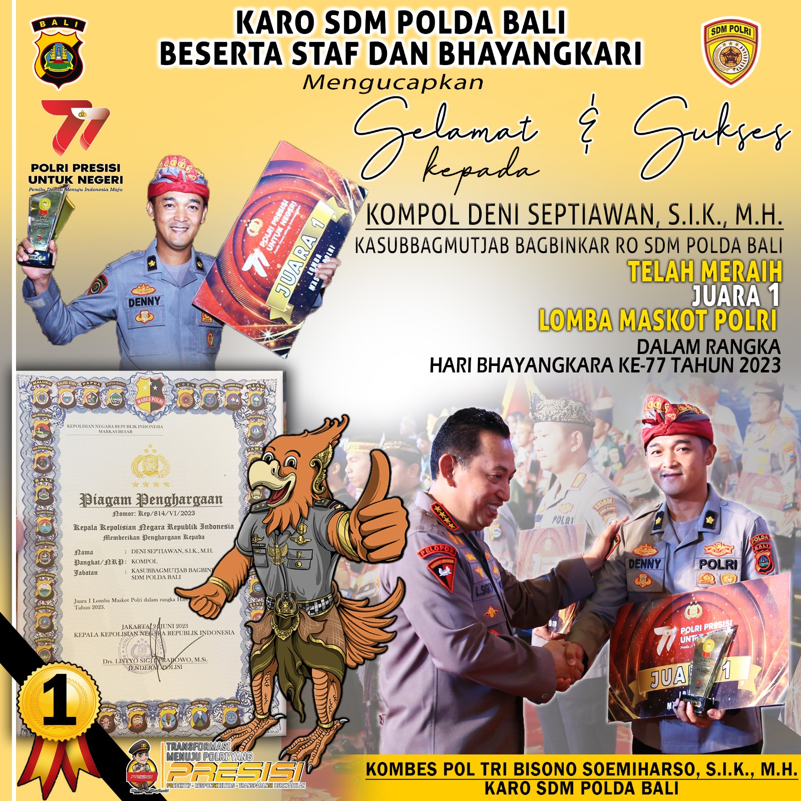 "RAWAKOTA" Polda Bali Raih Juara 1 Lomba Maskot Polri